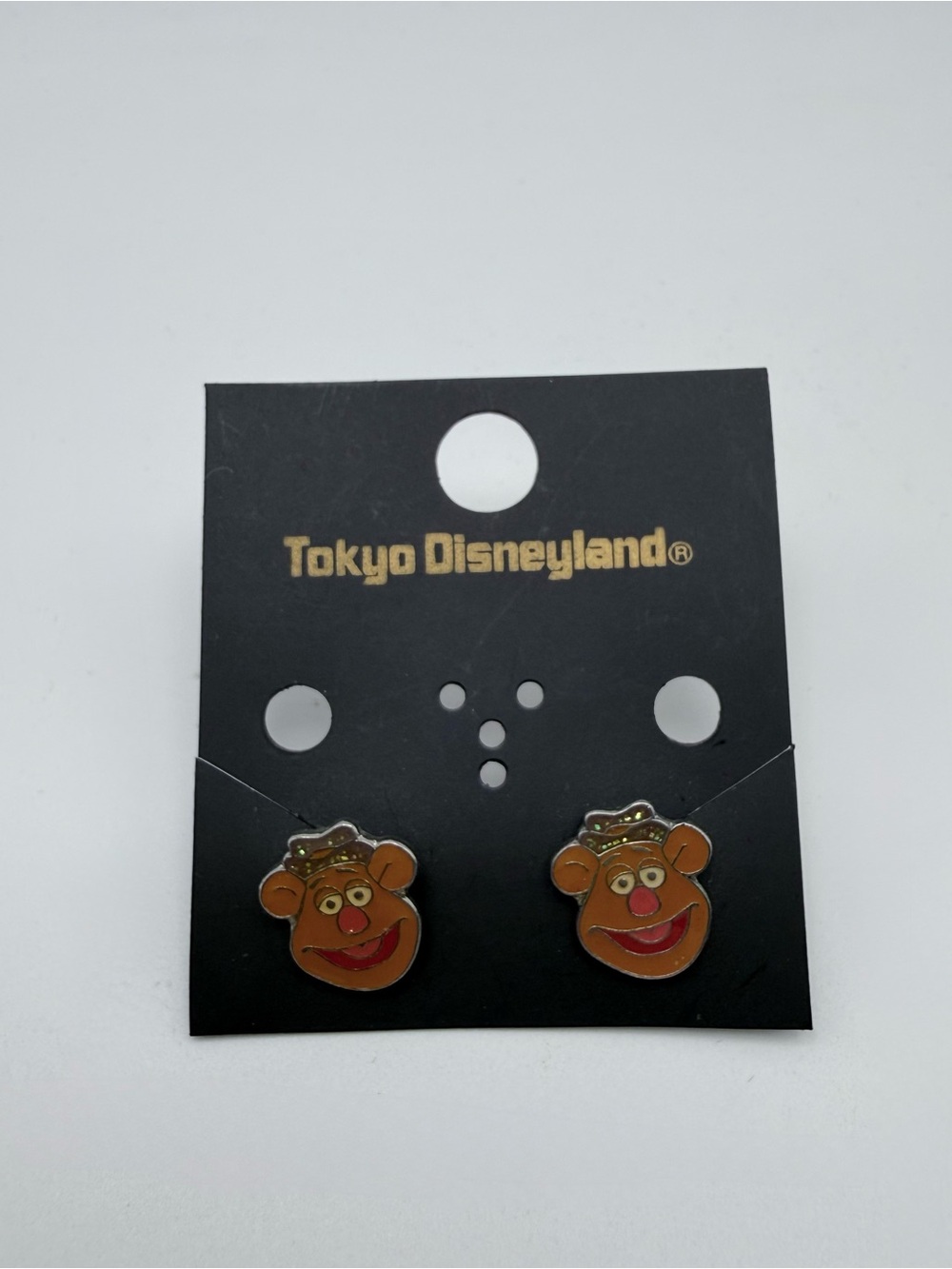 Tokyo Disneyland The Muppets Fozzie Bear Enamel Stud Earrings Vintage RARE